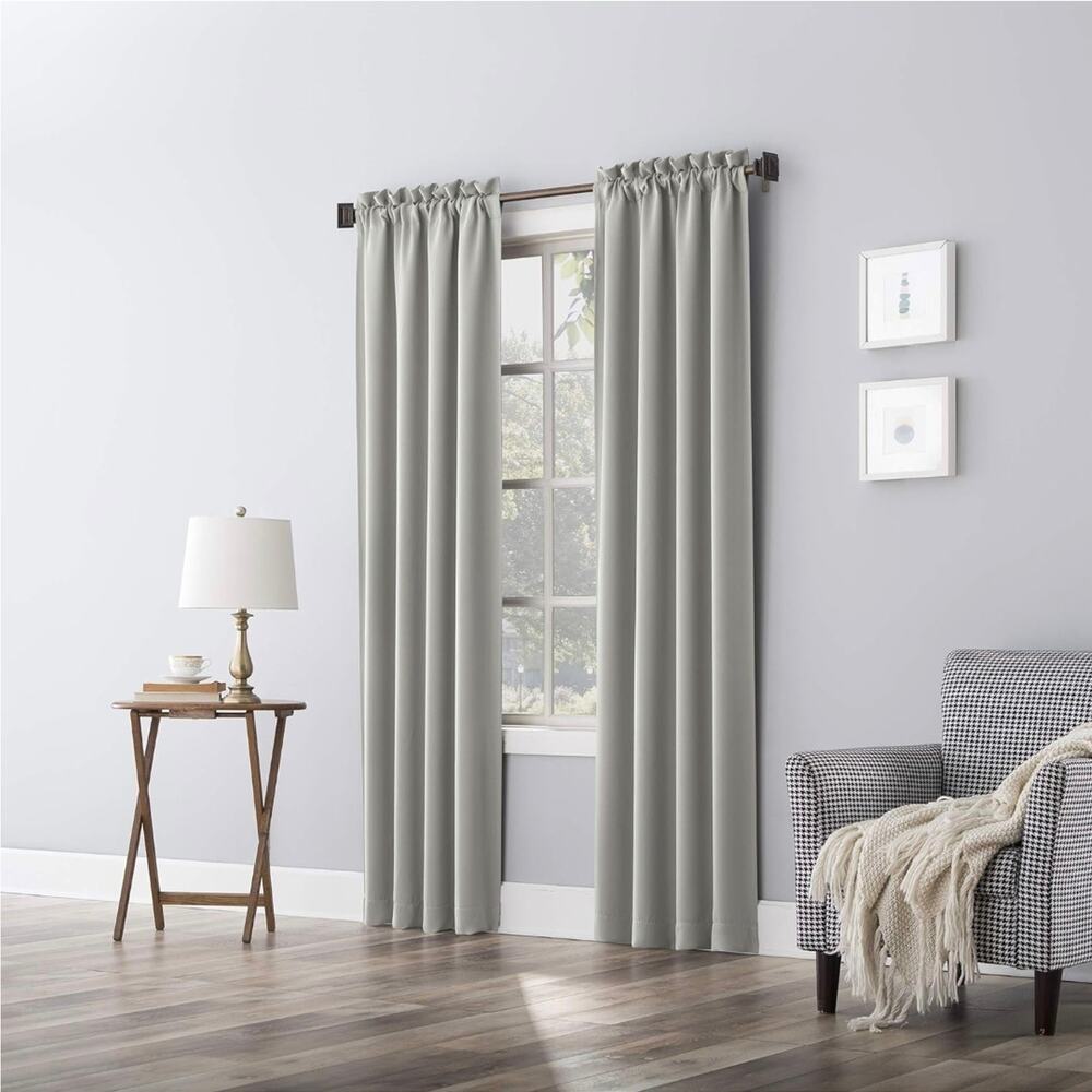 2 One Panel Sun Zero Easton Blackout Rod Pocket Curtain Panel 40"x84" Silver s30 - Picture 4 of 10